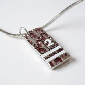 Dior Oblique Silver & Burgundy Dog Tag Pendant Necklace